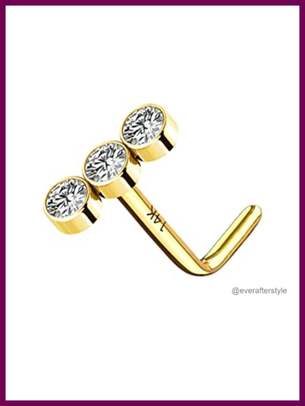 14K Gold L-Shaped Nose Stud 20G Round Cubic Zirconia Piercing Jewelry